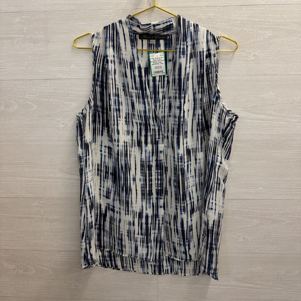 Rose & Olive Blue/White Sleeveless Blouse Large