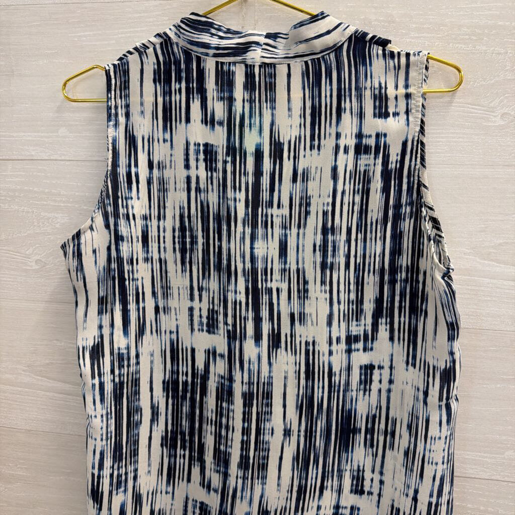 Rose & Olive Blue/White Sleeveless Blouse Large