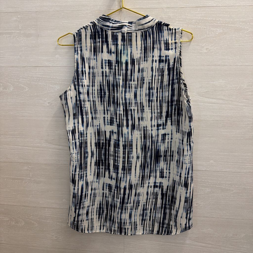 Rose & Olive Blue/White Sleeveless Blouse Large