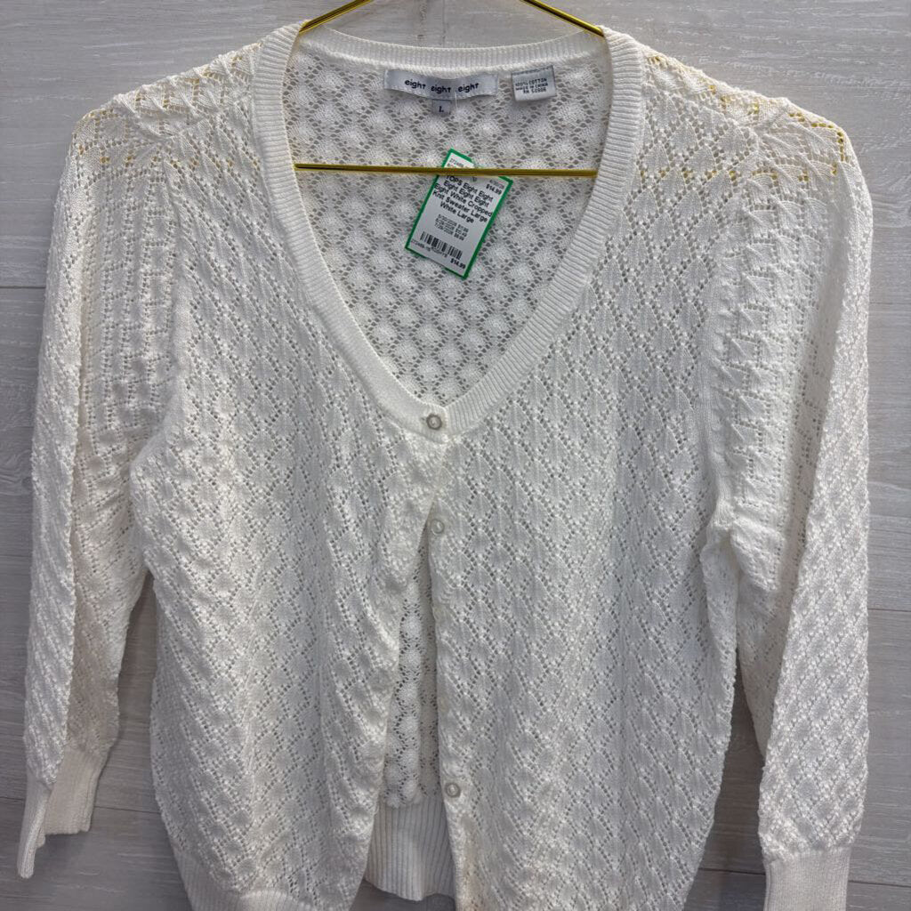 Eight Eight Eight White Cropped Knit Sweater Large