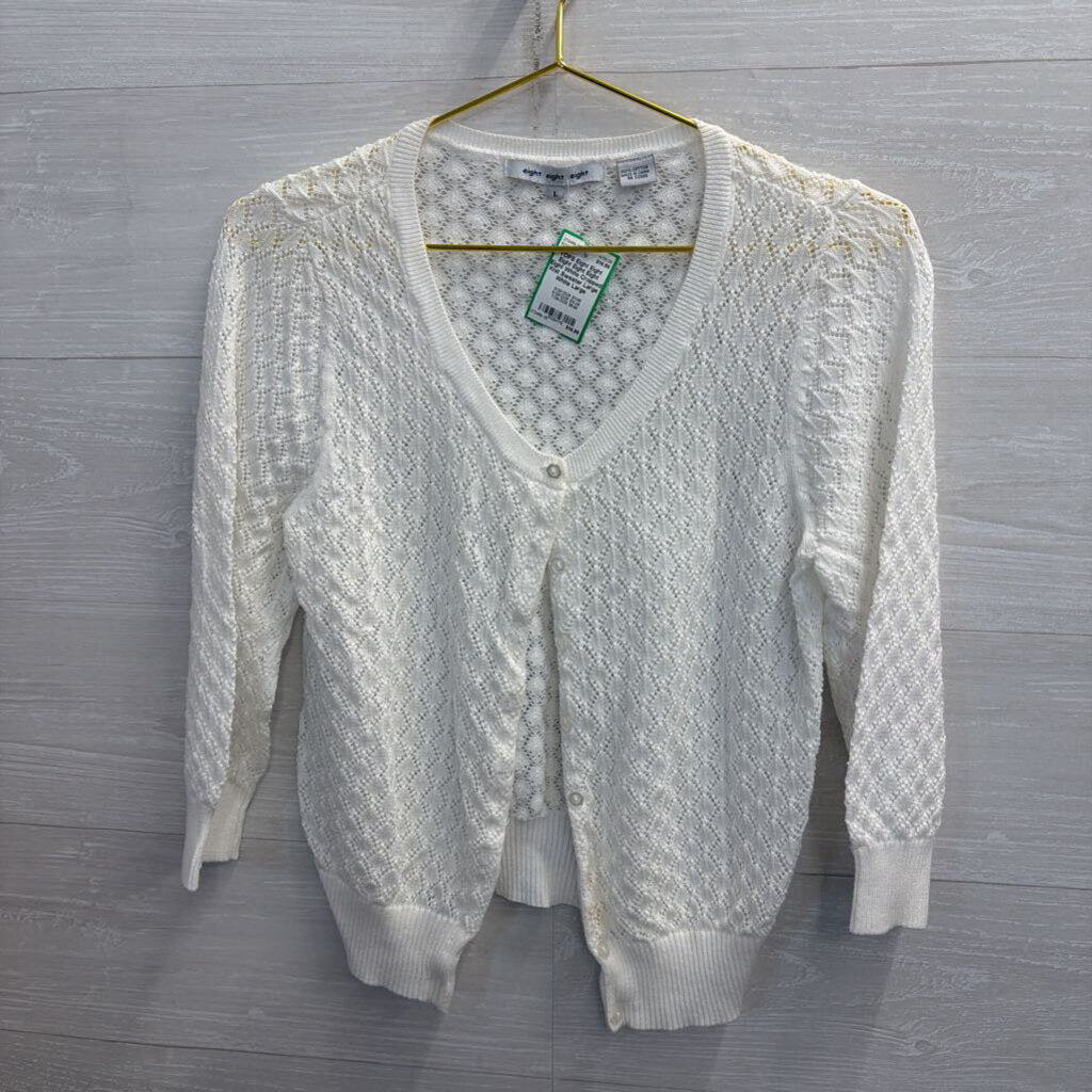Eight Eight Eight White Cropped Knit Sweater Large