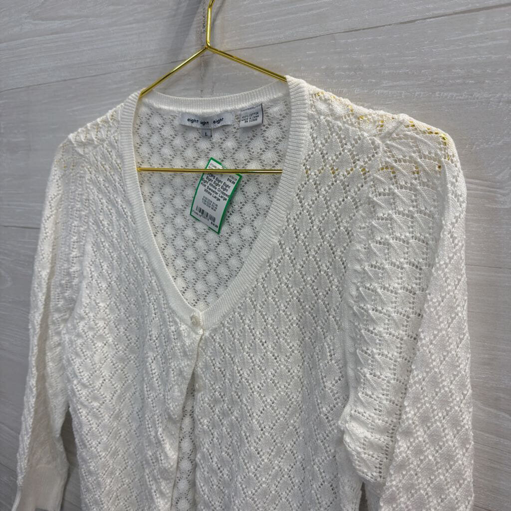 Eight Eight Eight White Cropped Knit Sweater Large
