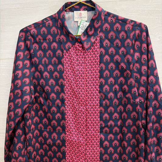 Julie Brown Pink/Navy Print Pattern Button Up 6