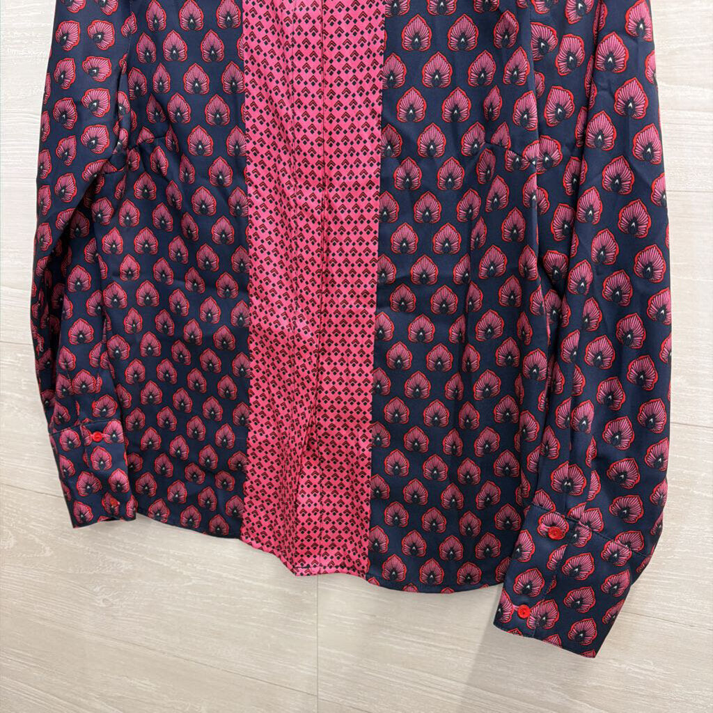 Julie Brown Pink/Navy Print Pattern Button Up 6