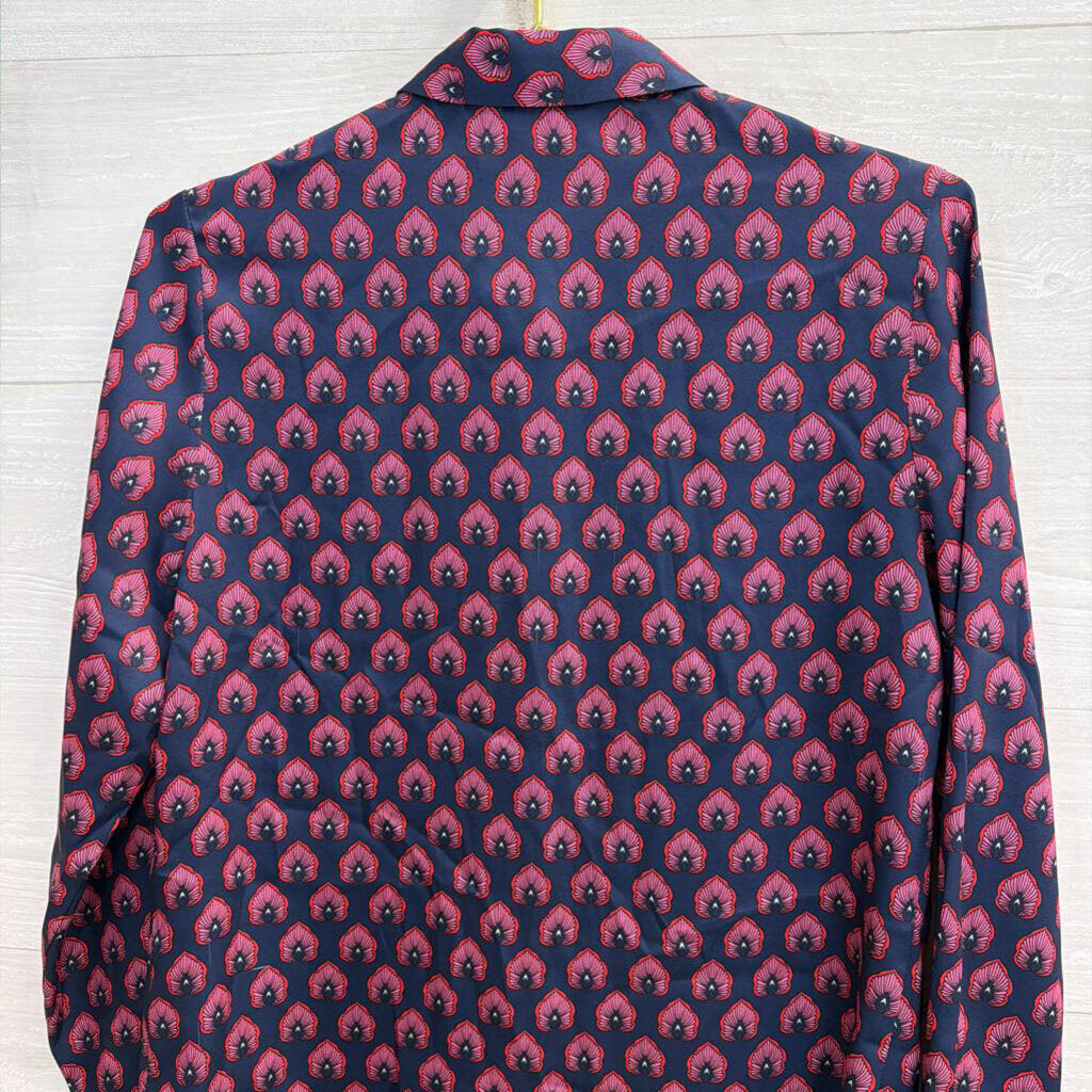 Julie Brown Pink/Navy Print Pattern Button Up 6