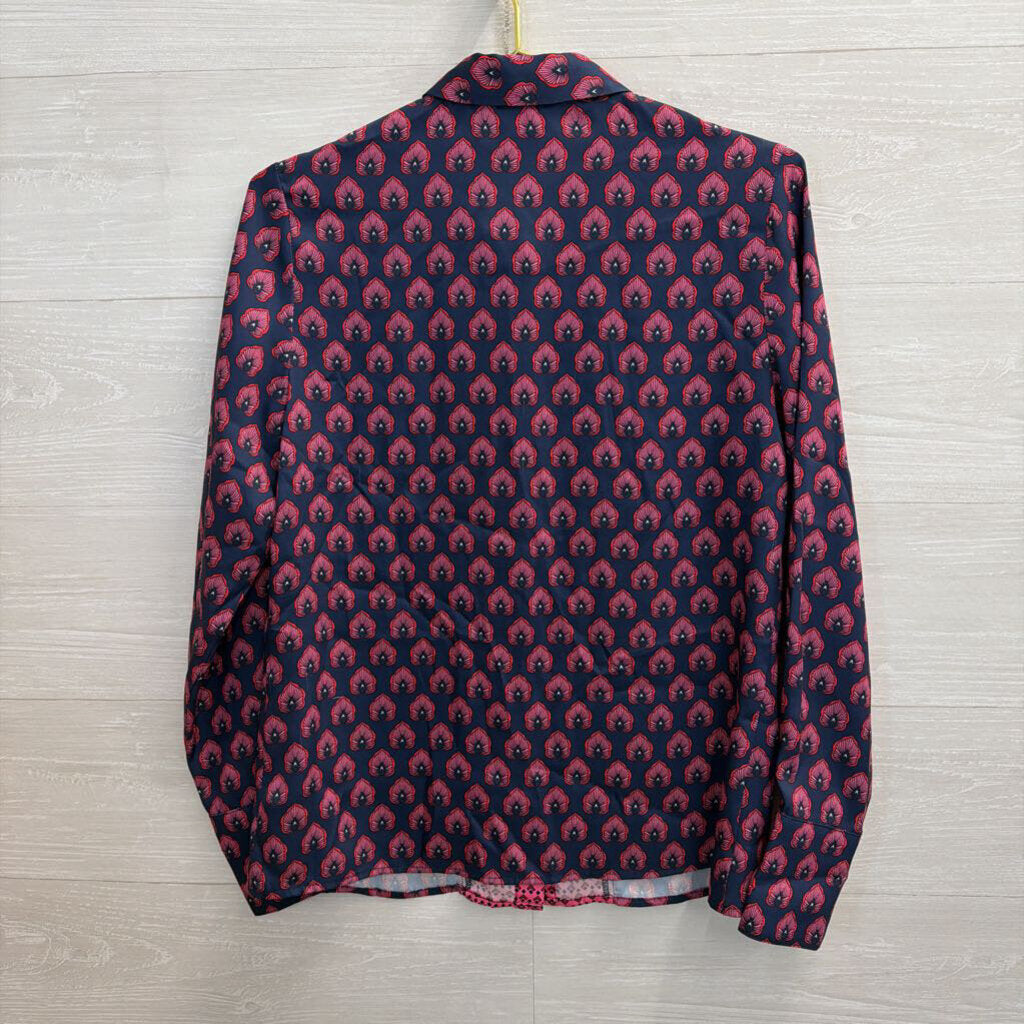 Julie Brown Pink/Navy Print Pattern Button Up 6