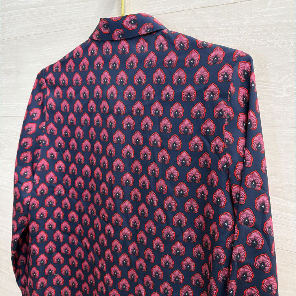 Julie Brown Pink/Navy Print Pattern Button Up 6