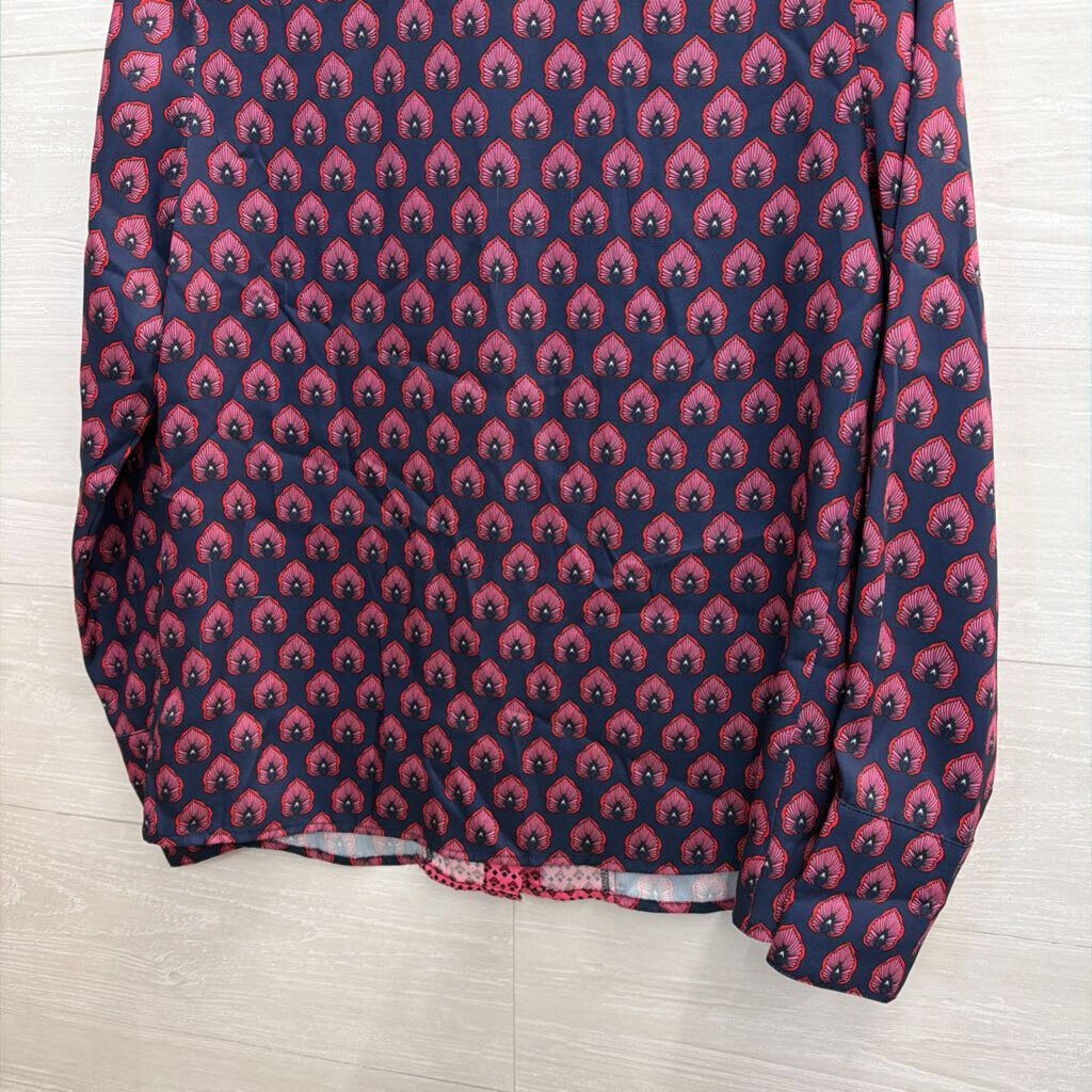 Julie Brown Pink/Navy Print Pattern Button Up 6