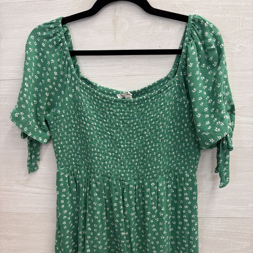 American Eagle Green/ White Print Smocked Top Short Sleeve Dress Medium