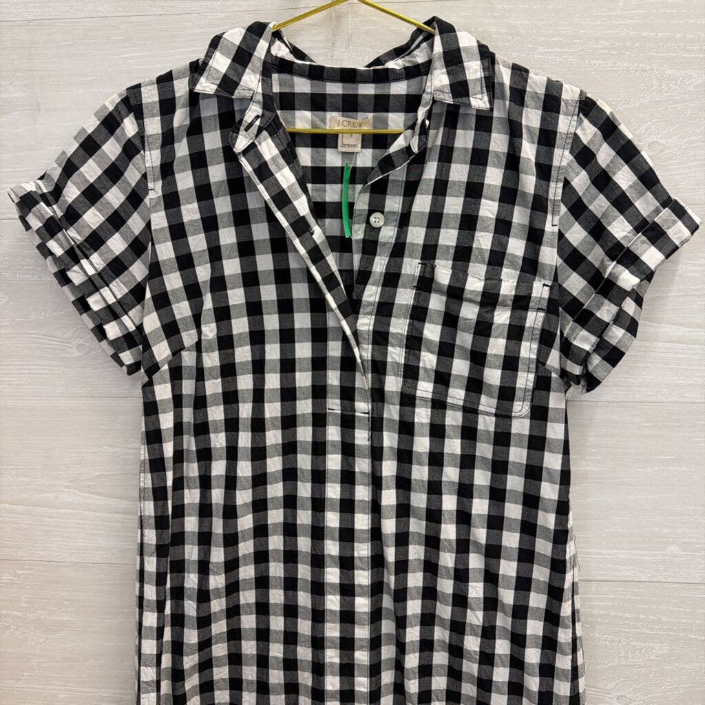 J Crew Black/ White Gingham Short Sleeve Button Down Dress Small