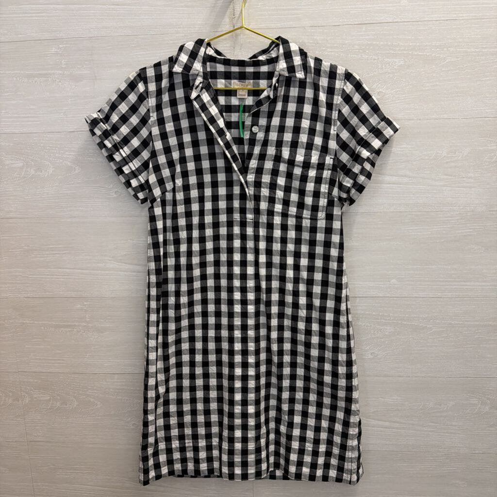J Crew Black/ White Gingham Short Sleeve Button Down Dress Small