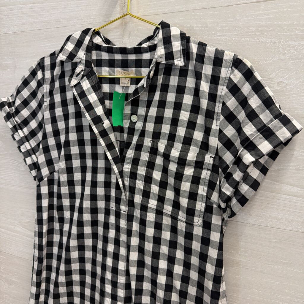 J Crew Black/ White Gingham Short Sleeve Button Down Dress Small