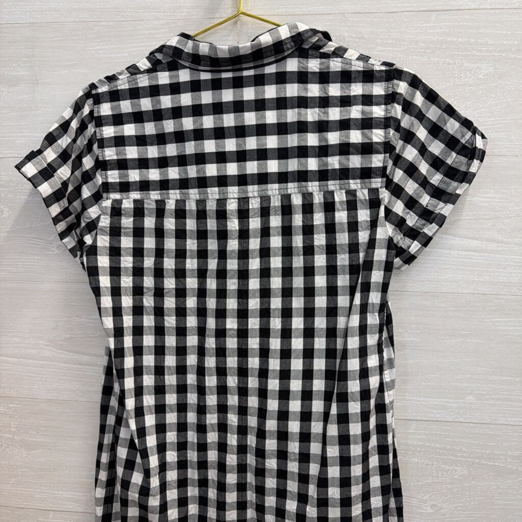 J Crew Black/ White Gingham Short Sleeve Button Down Dress Small