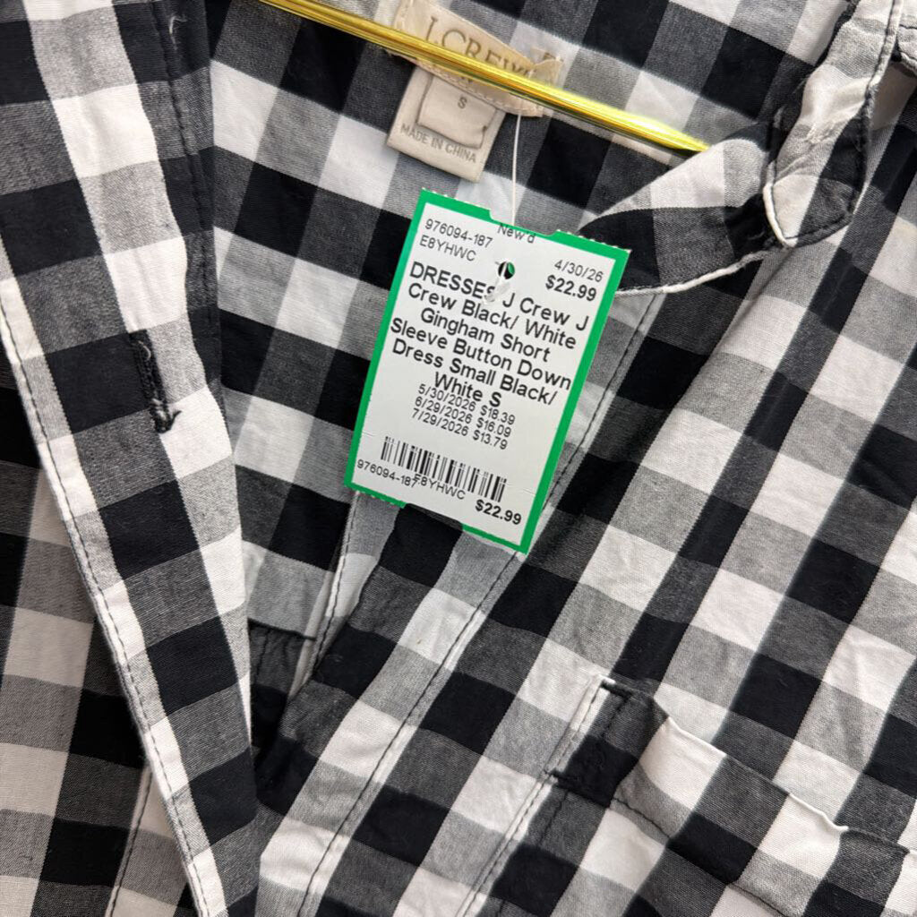 J Crew Black/ White Gingham Short Sleeve Button Down Dress Small