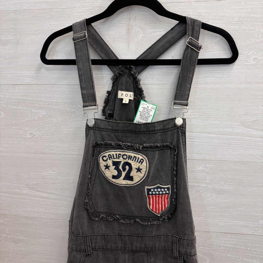 POL Black Distressed Patchwork Shorts Overalls Large