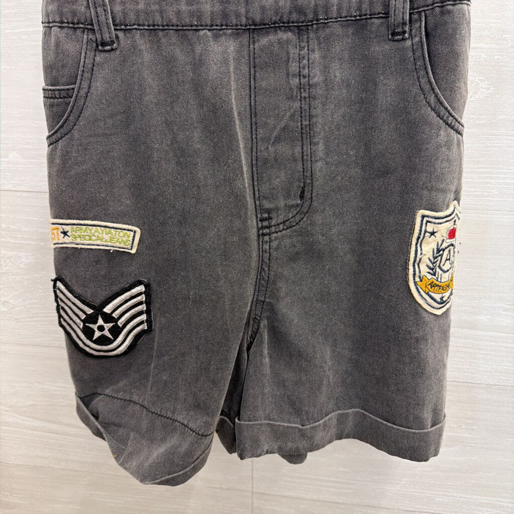 POL Black Distressed Patchwork Shorts Overalls Large