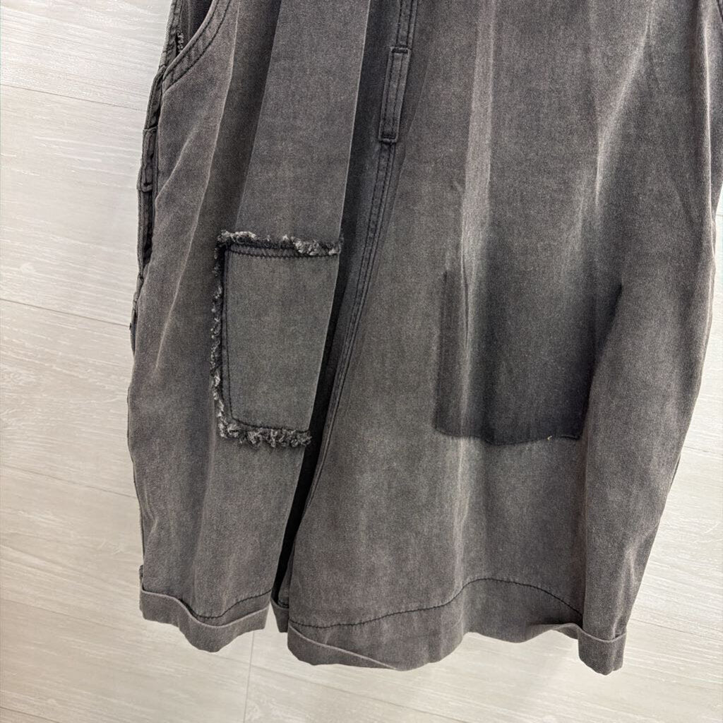 POL Black Distressed Patchwork Shorts Overalls Large
