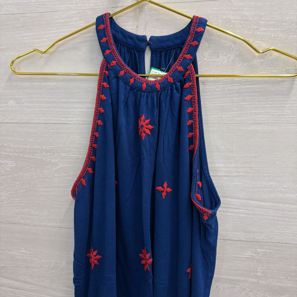 Loft Blue/Red Embroidered Sleeveless Top XS
