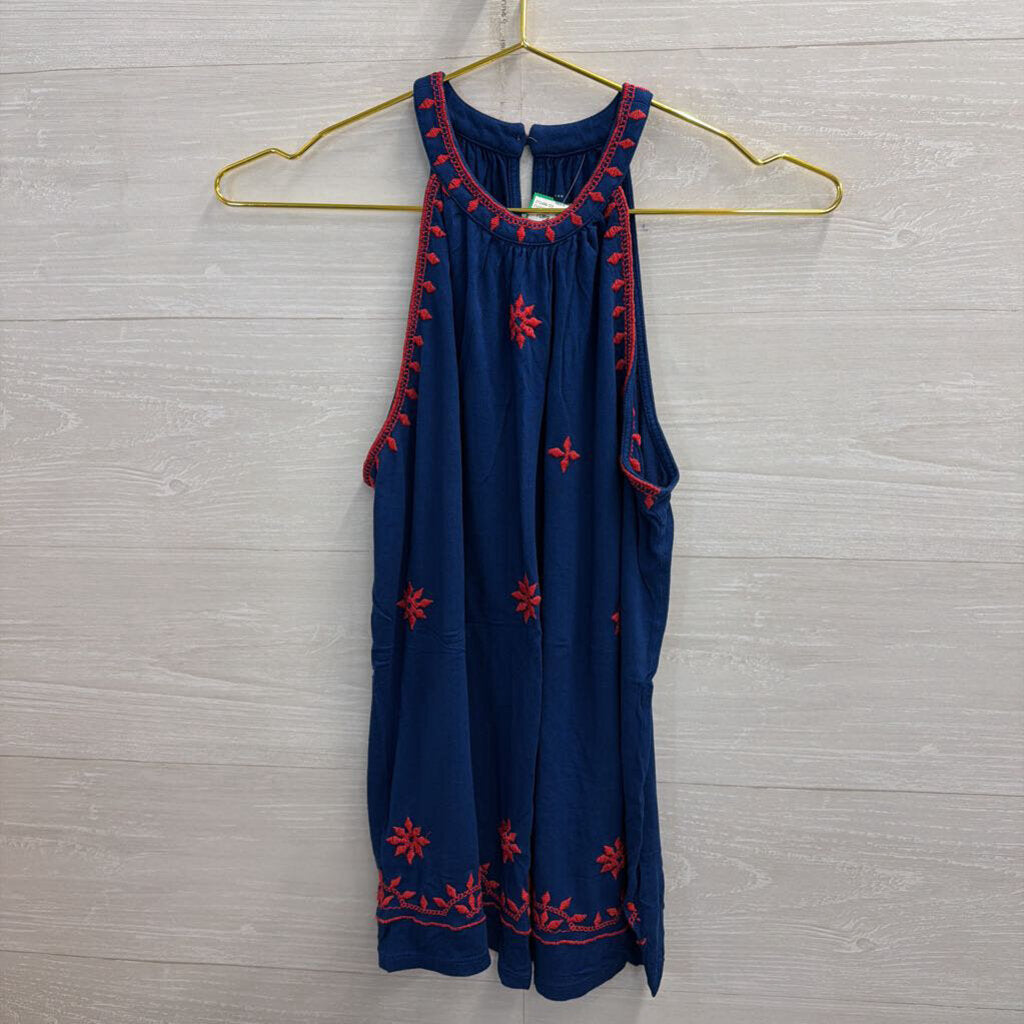 Loft Blue/Red Embroidered Sleeveless Top XS