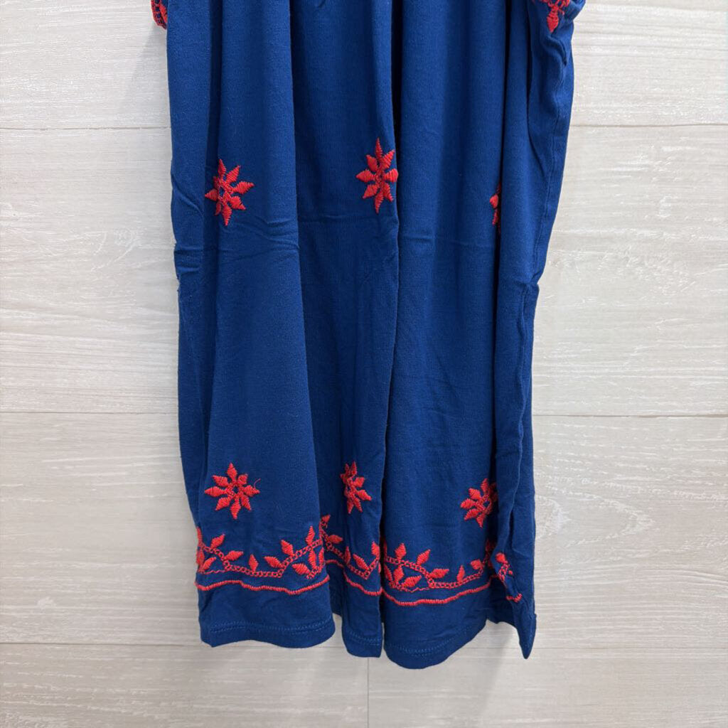 Loft Blue/Red Embroidered Sleeveless Top XS
