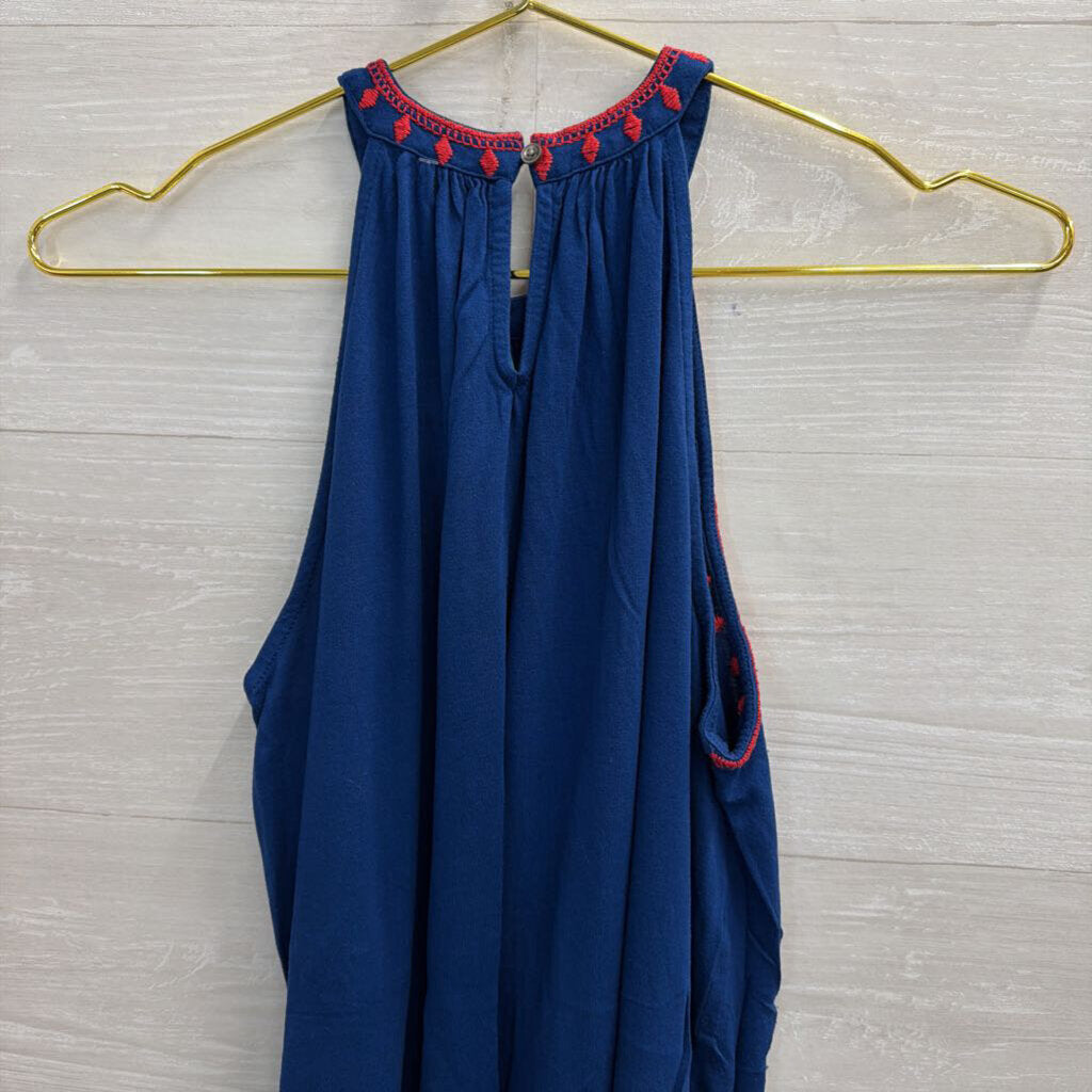 Loft Blue/Red Embroidered Sleeveless Top XS