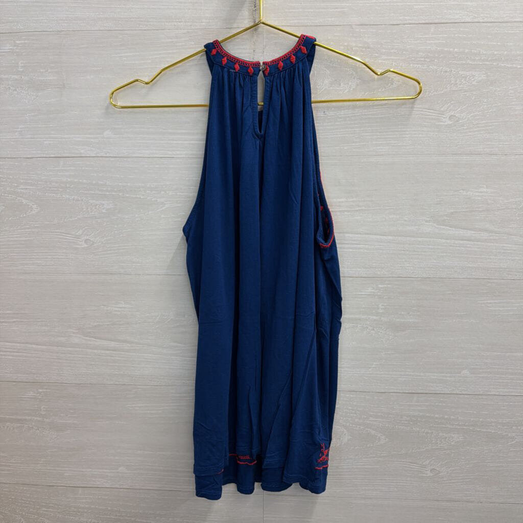 Loft Blue/Red Embroidered Sleeveless Top XS