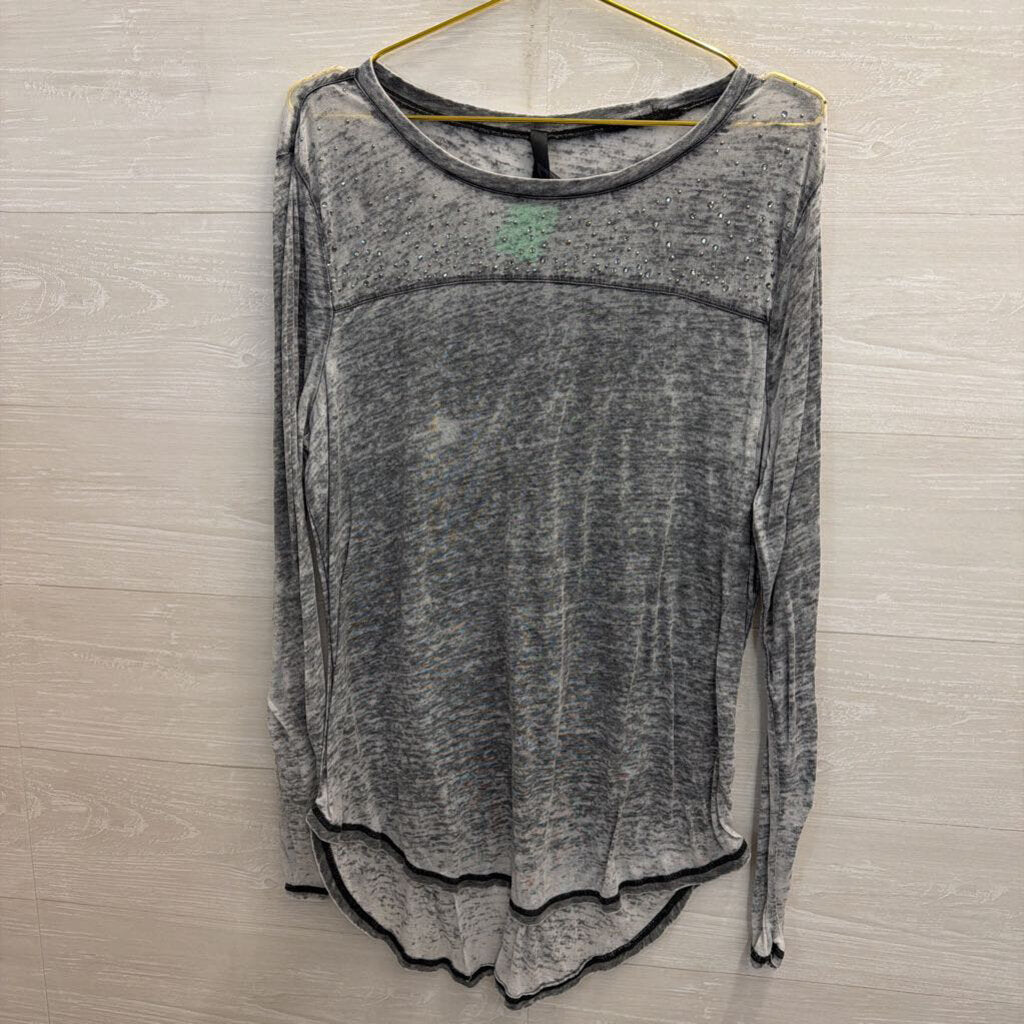 Seven7 Grey Burnout Rhinestone Leighweight Longsleeve top XL
