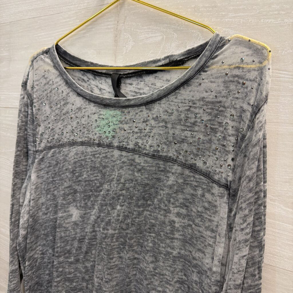 Seven7 Grey Burnout Rhinestone Leighweight Longsleeve top XL