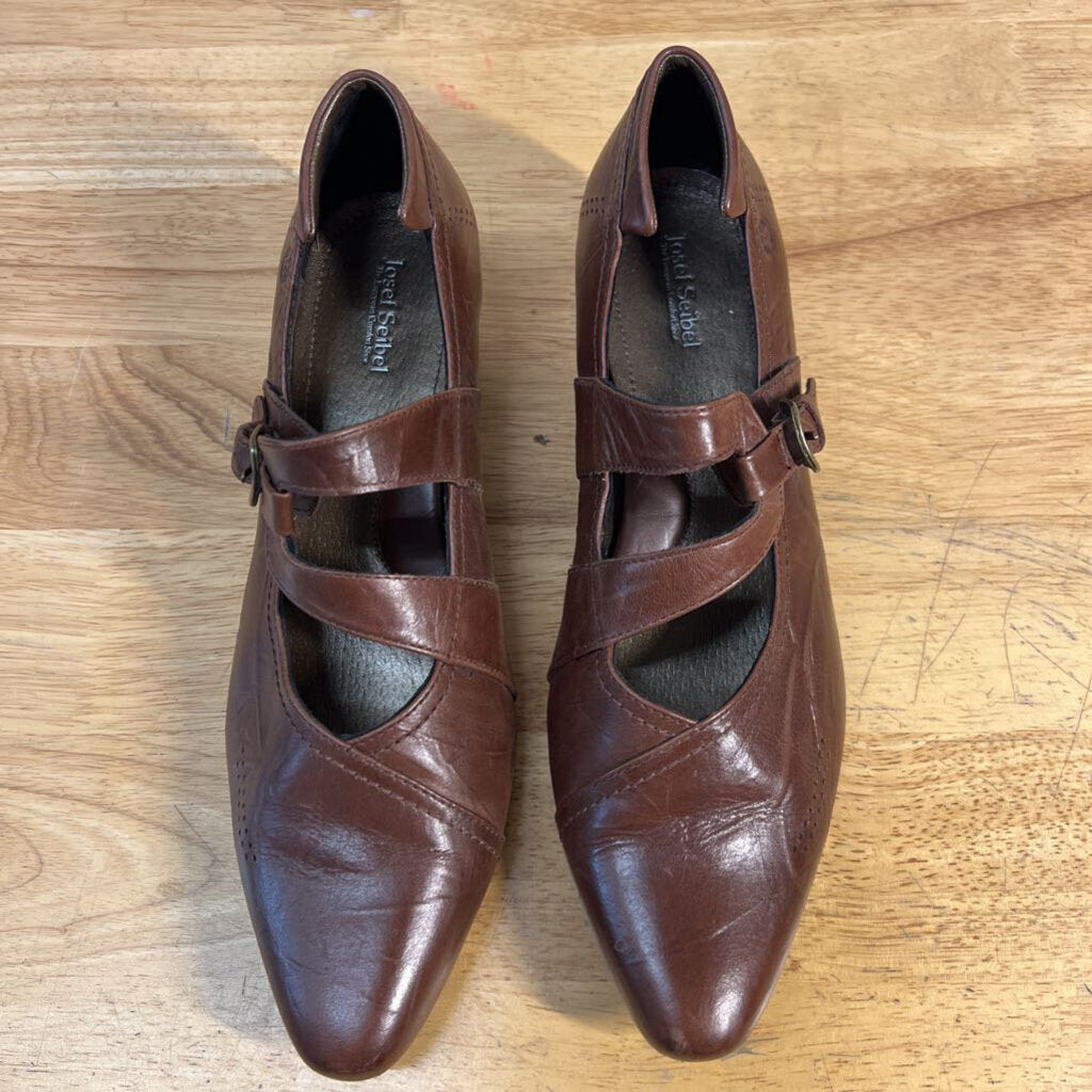 Josef Seibel Brown Leather Mary Jane Pointed Toe Heels 41