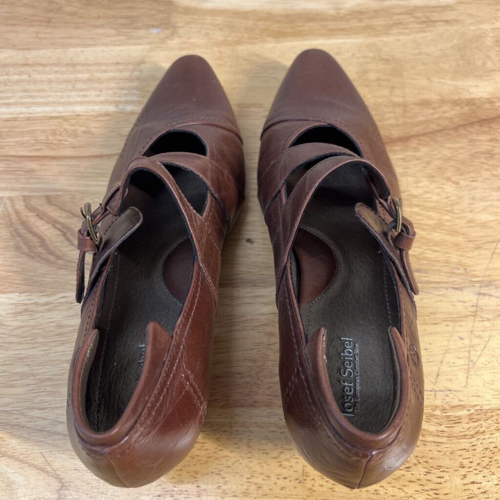 Josef Seibel Brown Leather Mary Jane Pointed Toe Heels 41