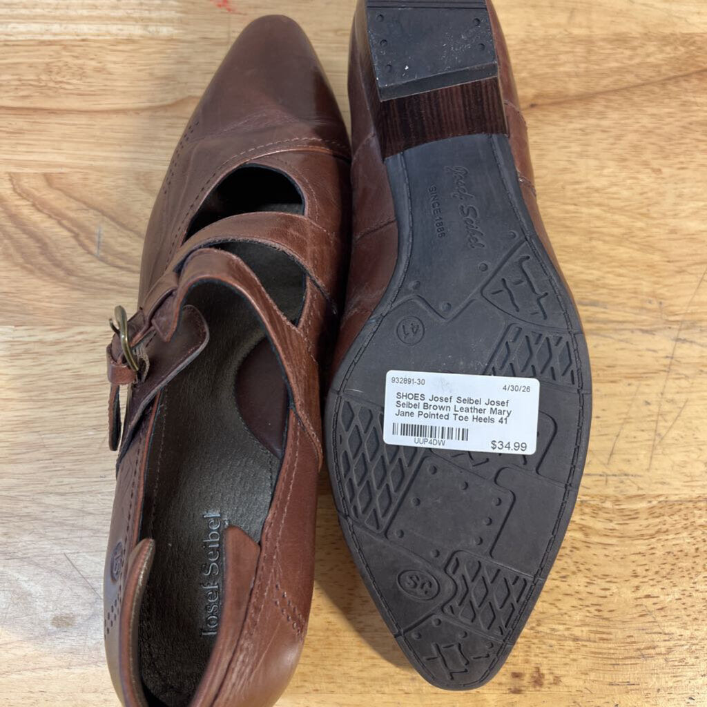 Josef Seibel Brown Leather Mary Jane Pointed Toe Heels 41