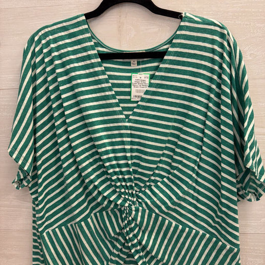 Umgee Green/ Cream Striped Short Sleeve Top Medium