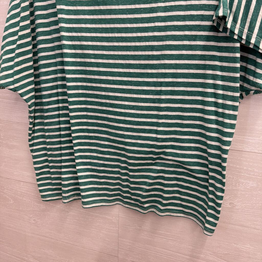 Umgee Green/ Cream Striped Short Sleeve Top Medium