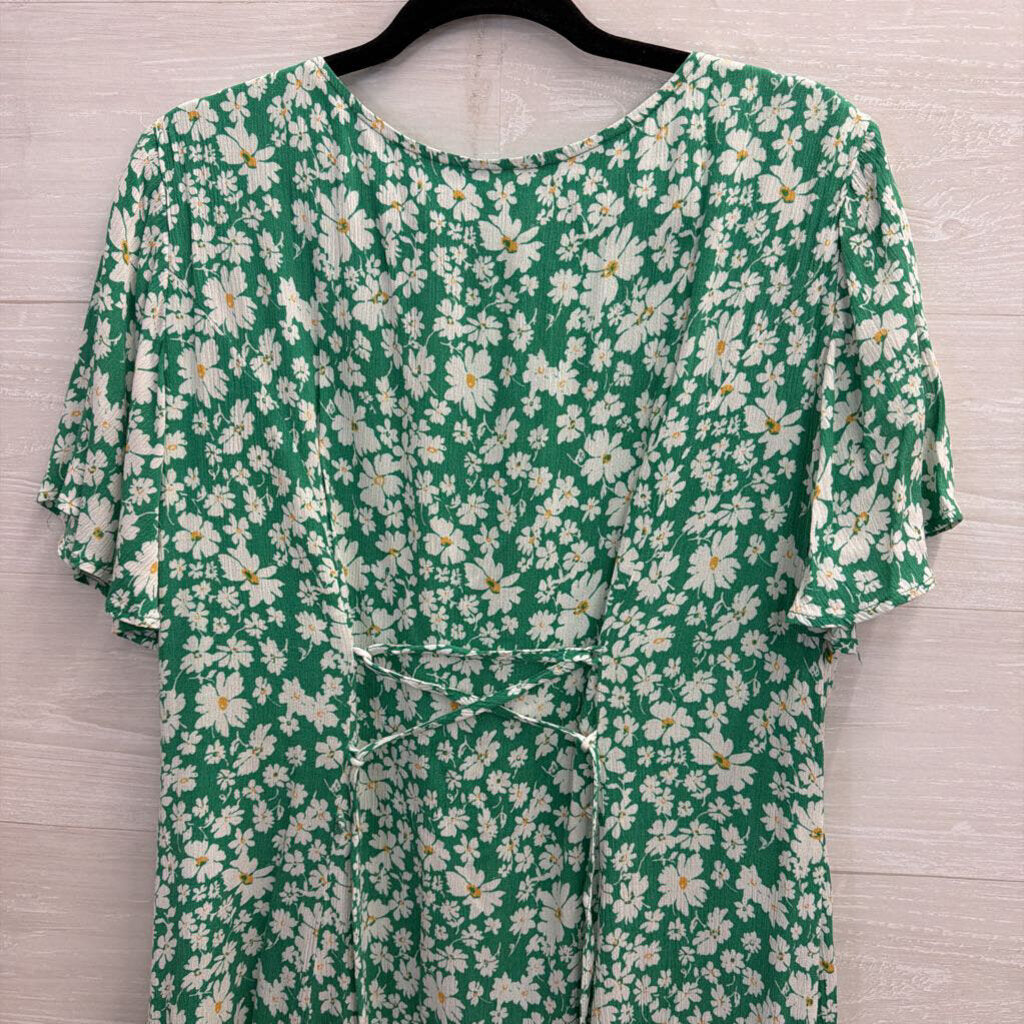 Lulus Green/ White Floral Print Short Sleeve Button Front Dress Extra Large