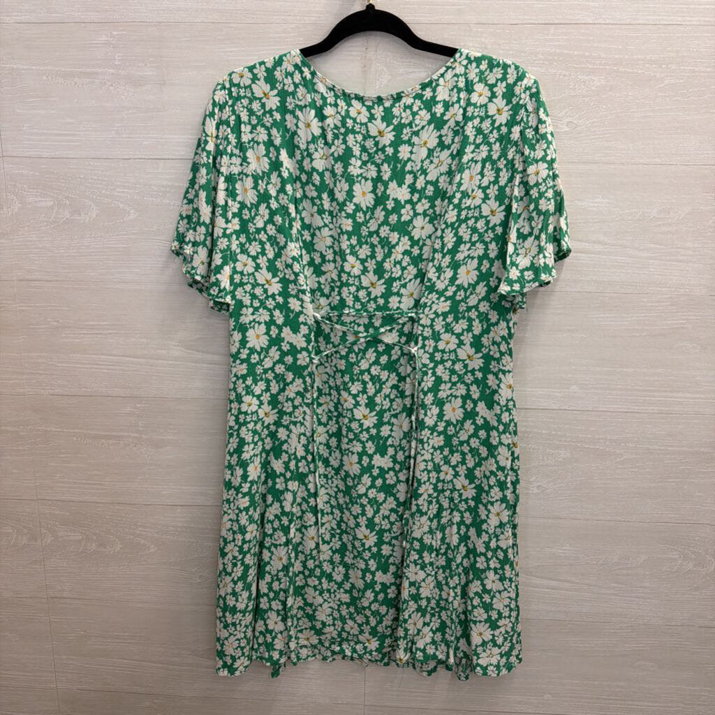 Lulus Green/ White Floral Print Short Sleeve Button Front Dress Extra Large