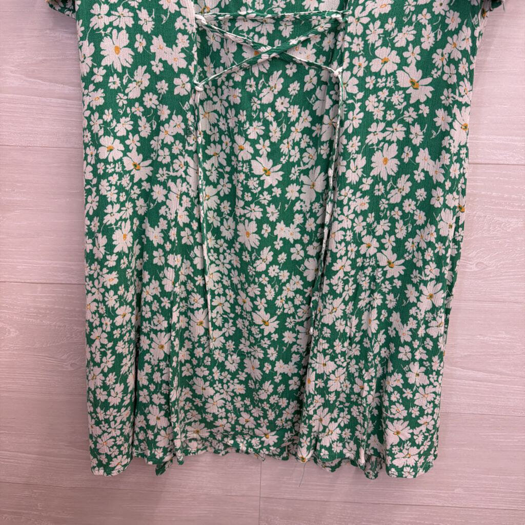 Lulus Green/ White Floral Print Short Sleeve Button Front Dress Extra Large