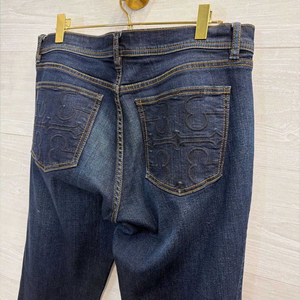Tory Burch Dark Wash Classic Tory Boot Jeans 30