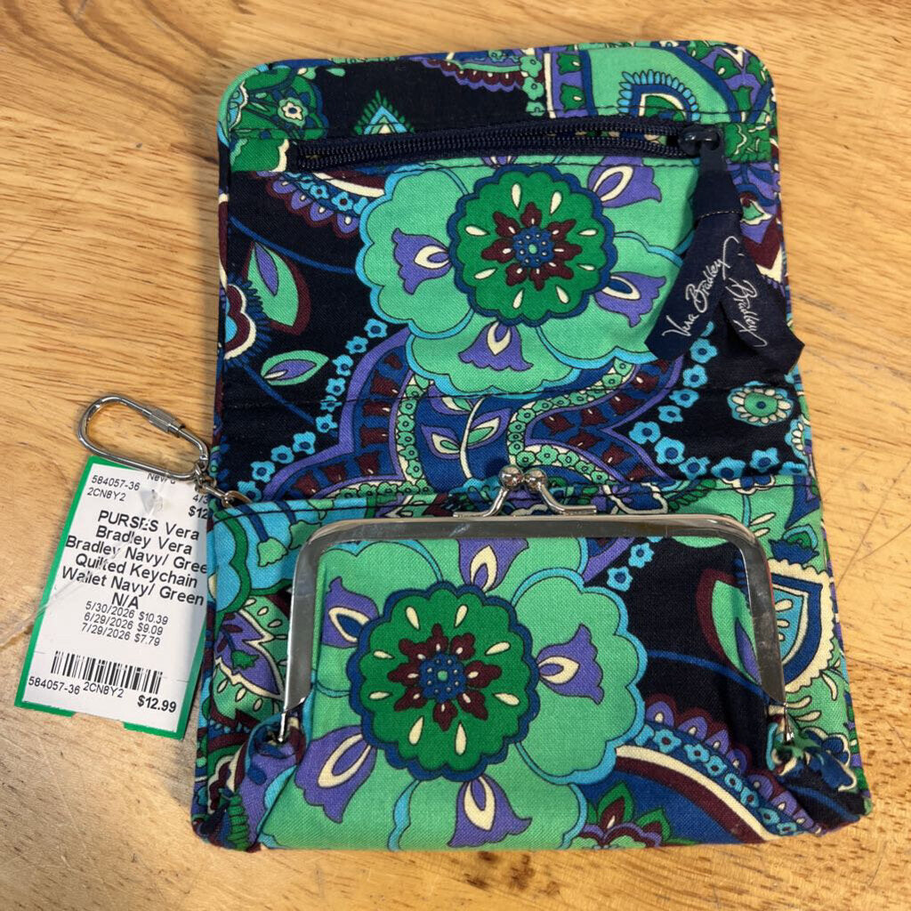 Vera Bradley Navy/ Green Quilted Keychain Wallet