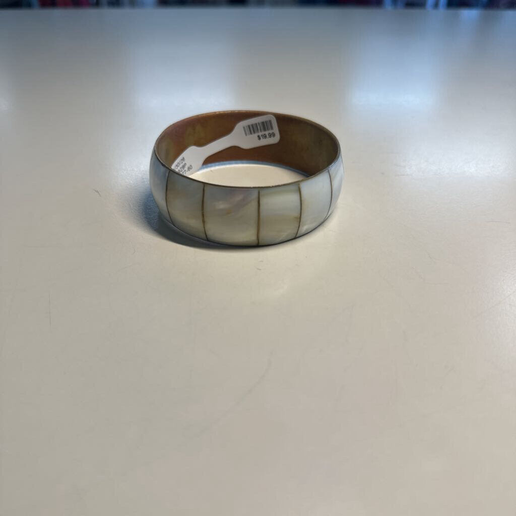 Vintage Mother of Pearl Brass Bangle Bracelet