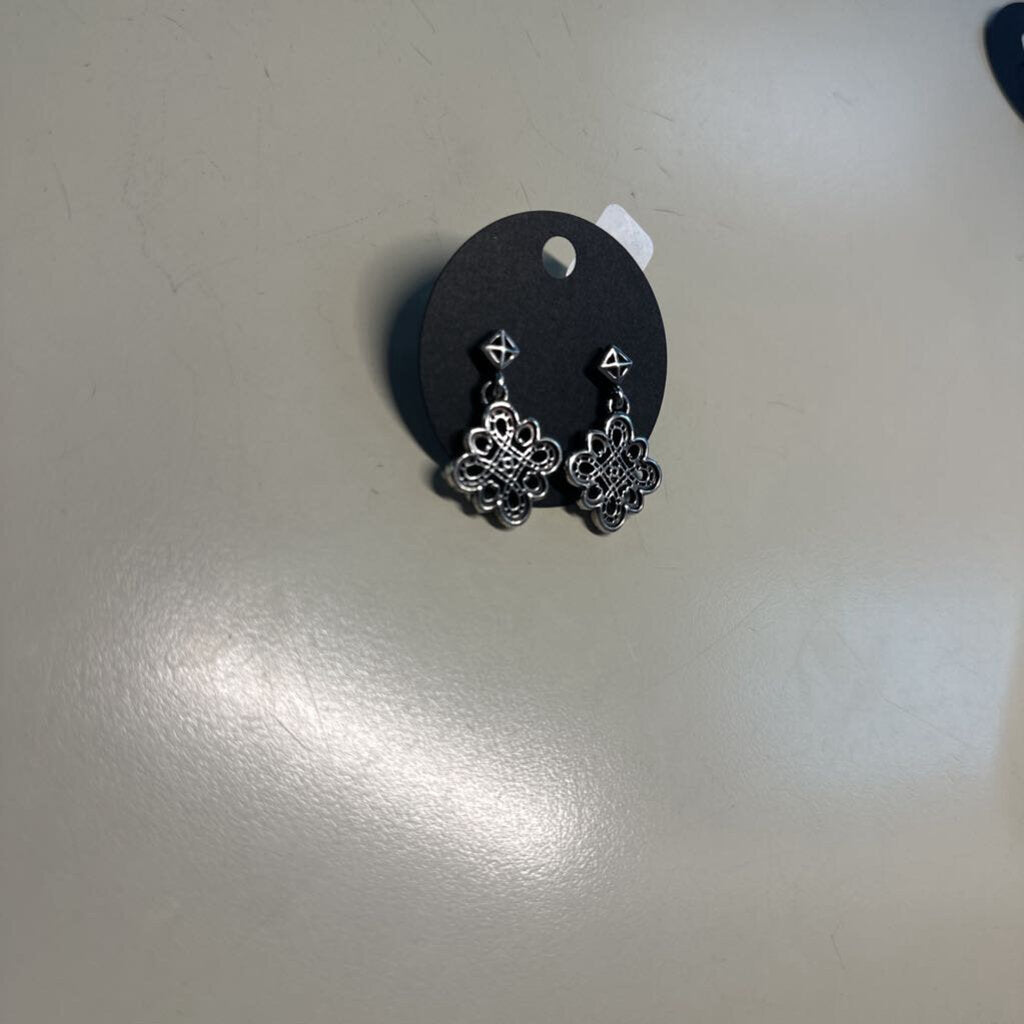 Silver Toned Filigree Drop Earrings