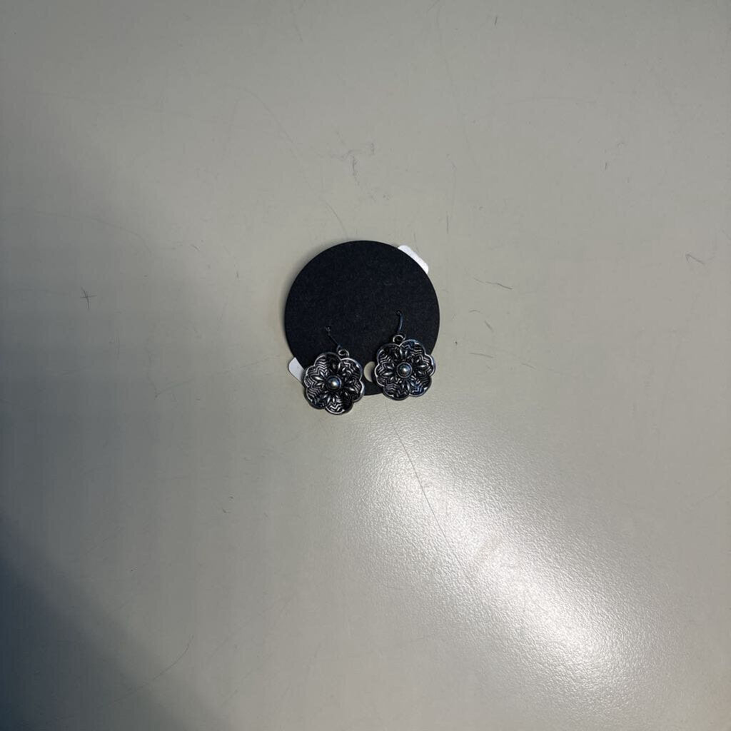 Silver Toned Flower Drop Earrings