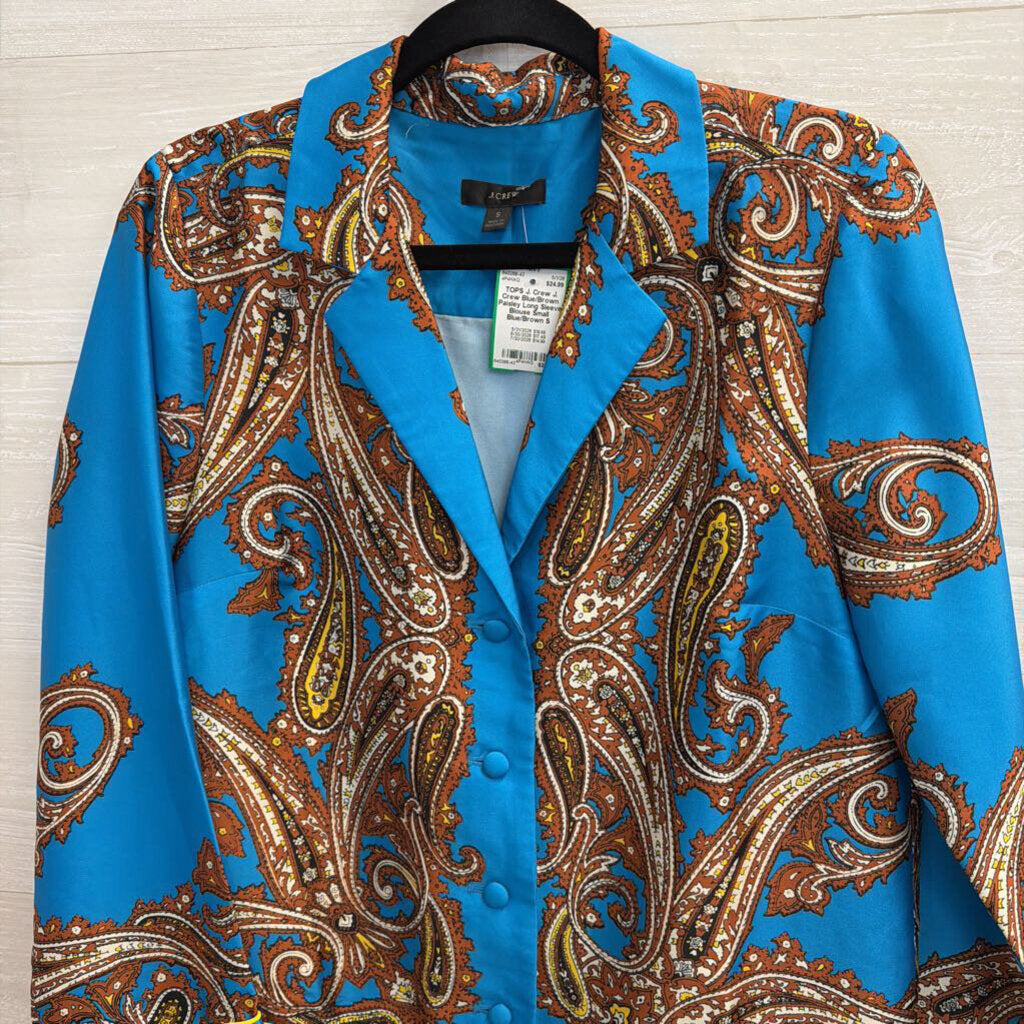 J. Crew Blue/Brown Paisley Long Sleeve Blouse Small