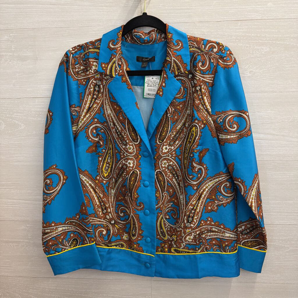 J. Crew Blue/Brown Paisley Long Sleeve Blouse Small