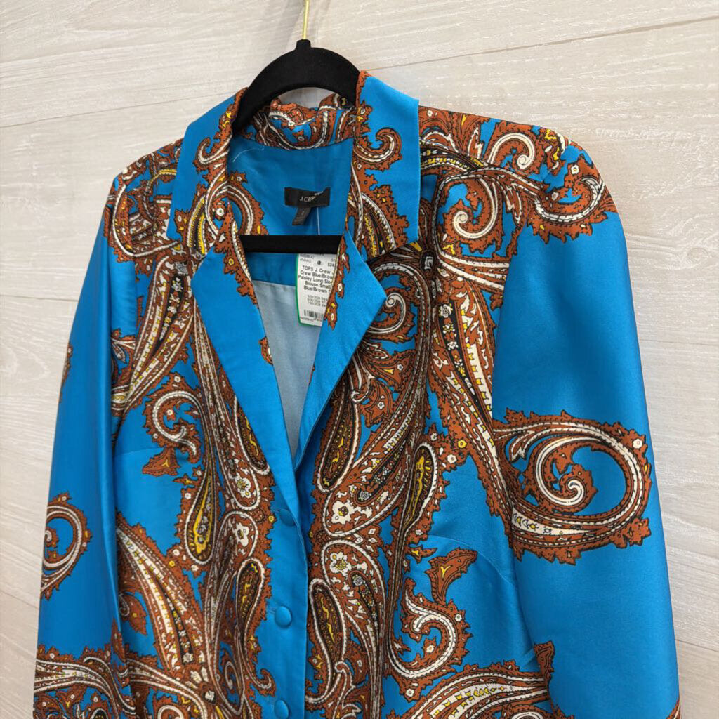 J. Crew Blue/Brown Paisley Long Sleeve Blouse Small