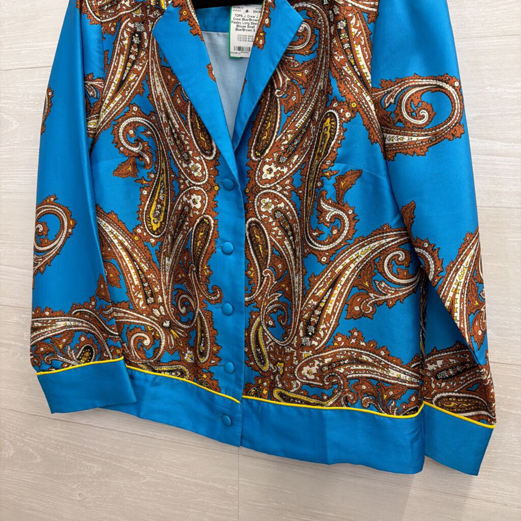 J. Crew Blue/Brown Paisley Long Sleeve Blouse Small