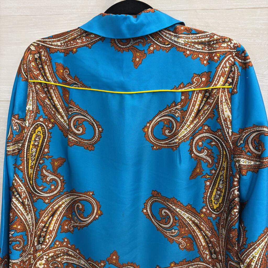 J. Crew Blue/Brown Paisley Long Sleeve Blouse Small