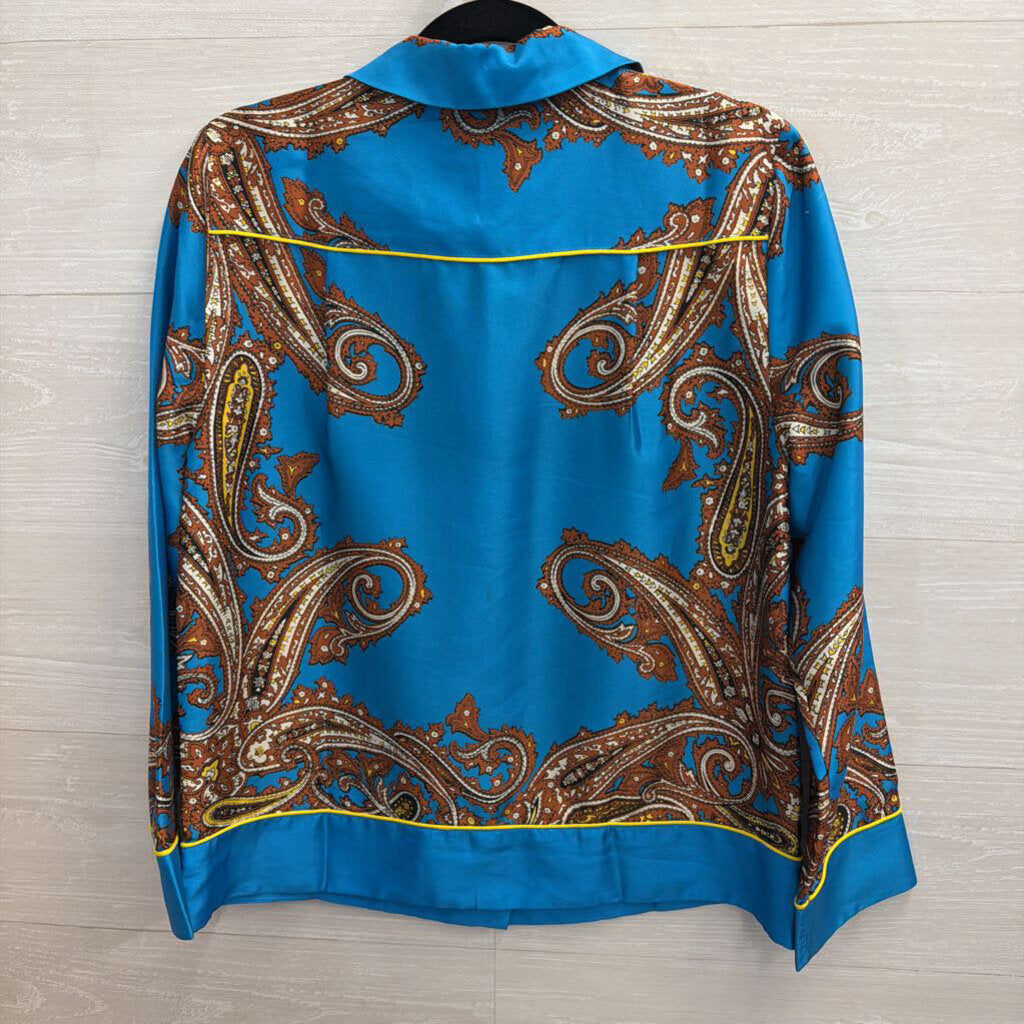 J. Crew Blue/Brown Paisley Long Sleeve Blouse Small