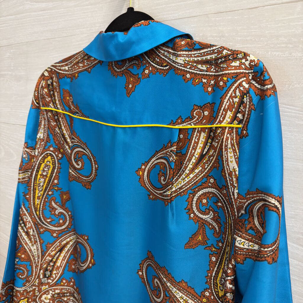 J. Crew Blue/Brown Paisley Long Sleeve Blouse Small