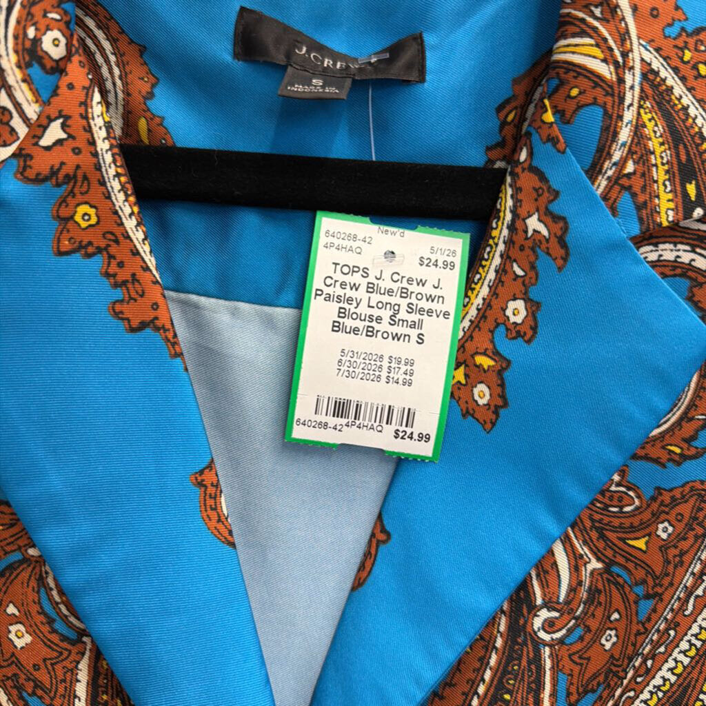 J. Crew Blue/Brown Paisley Long Sleeve Blouse Small