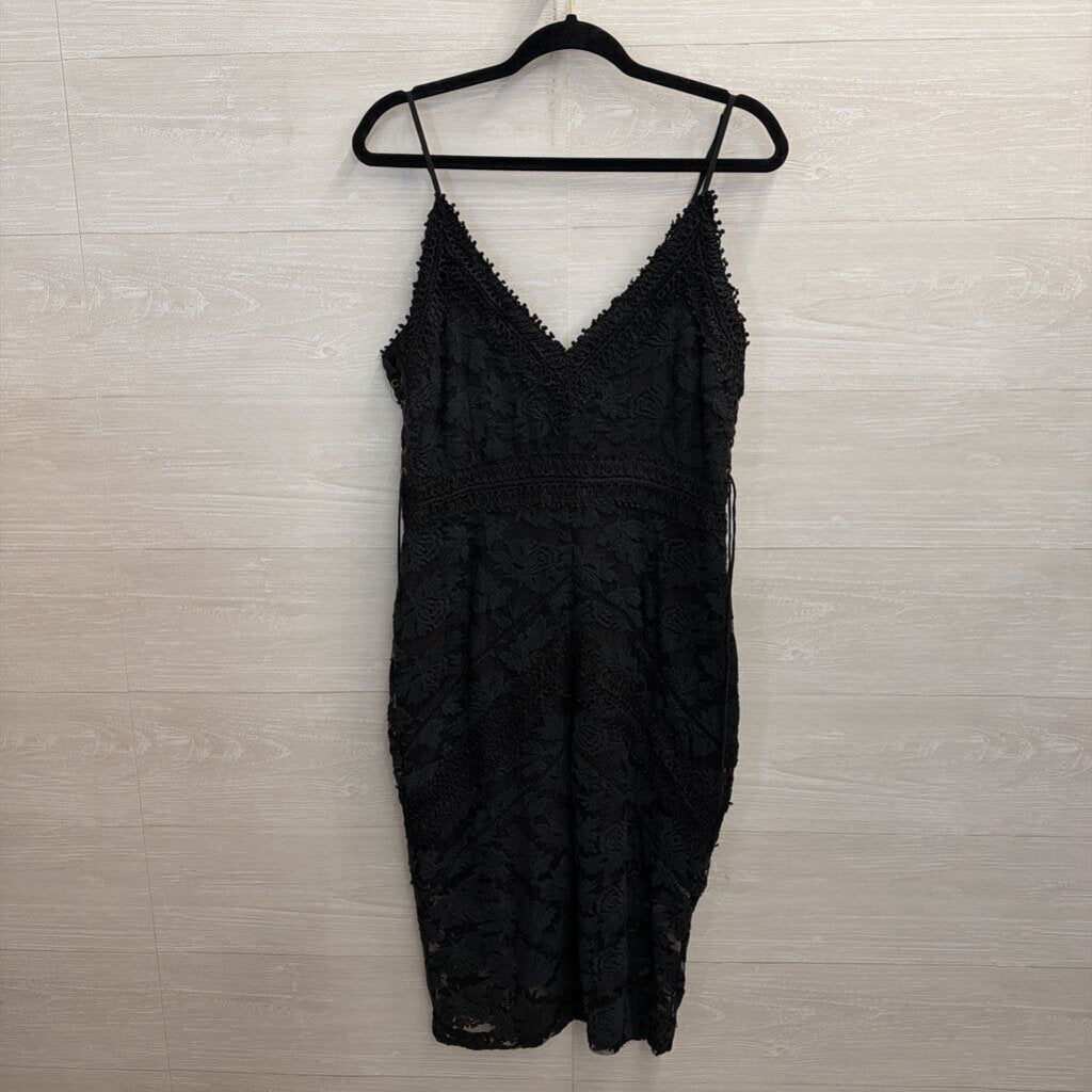 Black Lace Midi Dress with Lace Up Sides Large